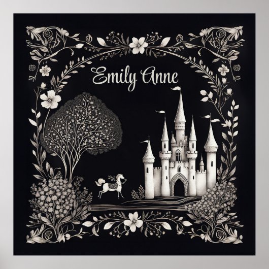 Poster Château de Conte de Foire Noir et Blanc avec Cheva (Devant)