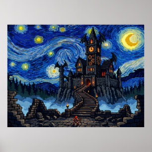 Poster Château de Dracula Castlevania Pixel Starry Night