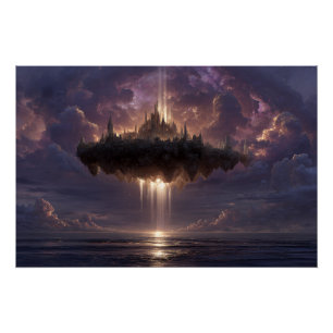 Poster Château de Fantaisie Flottant Nuages Faisceaux Lum