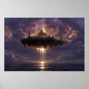 Poster Château de Fantaisie Flottant Nuages Faisceaux Lum