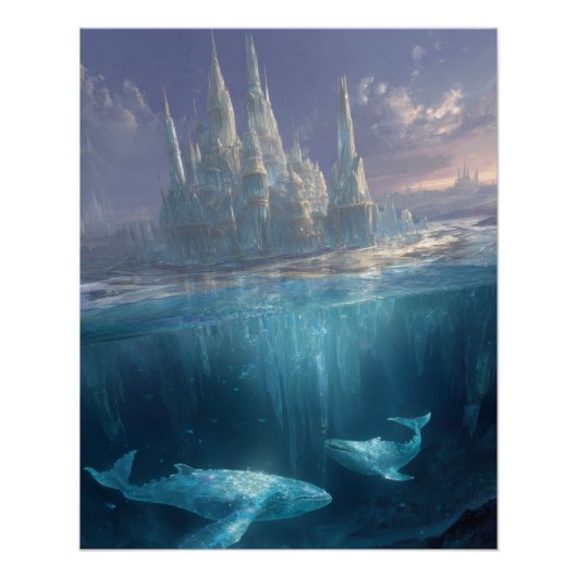 Poster Château de glace flottant avec des baleines océani (Devant)