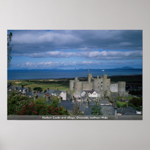 Poster Château de Harlech et village, Gwynedd, Wale du