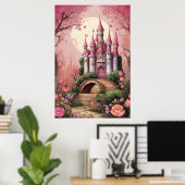Poster Château de l'Imaginaire magique rose mignon (Bureau à domicile)