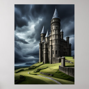 Poster Château de mystère élégant et ancien sous un ciel