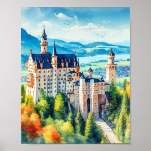 Poster Château de Neuschwanstein Allemagne Aquarelle