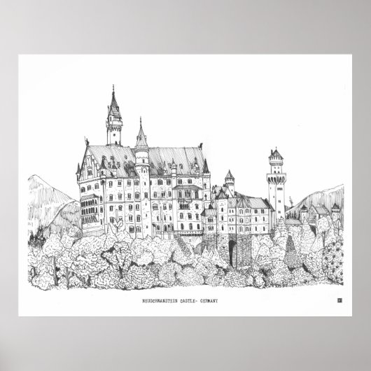 Poster Château de Neuschwanstein Allemagne Art de ligne (Devant)