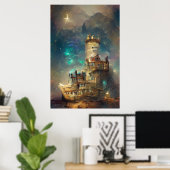 Poster Château De Peinture À L'Huile, Château Dans La Nui (Bureau à domicile)