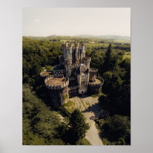 Poster Château de pierre gris grand en Bois vert surélevé (Devant)