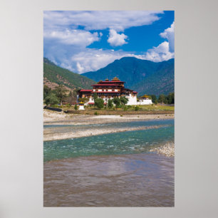 Poster Château de Punakha, Bhoutan, Asie