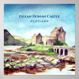 Poster Château d'Eilean Donan Écosse Peinture à l'aquarel