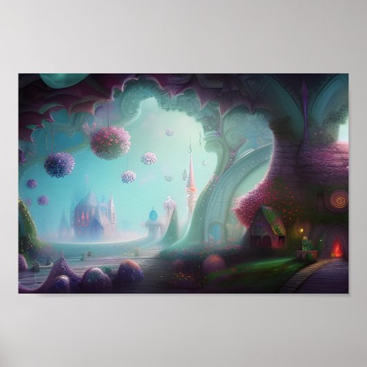 Poster Château des Fées dans la forêt enchantée (Devant)