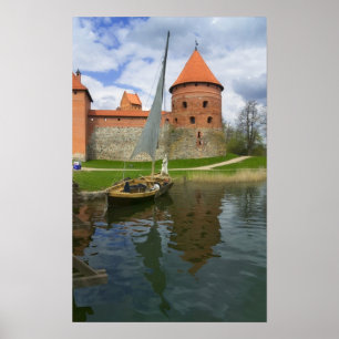 Poster Château d'île par le lac Galve, Trakai, Lituanie