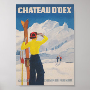 Poster Chateau D'oex Suisse Ski Vintage Poste