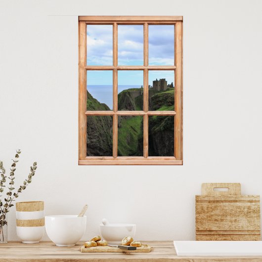 Poster Château écossais sur Cliff Vue depuis une fenêtre (Cuisine)