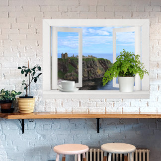 Poster Château en Ecosse — Fenêtre ouverte sur la côte