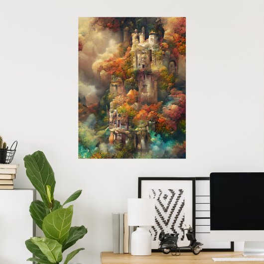 Poster Château En Forêt, Imaginaire Jungle, Magic Castle (Bureau à domicile)