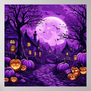 Poster Château épouvantable d'Halloween Chauves-souris Ci