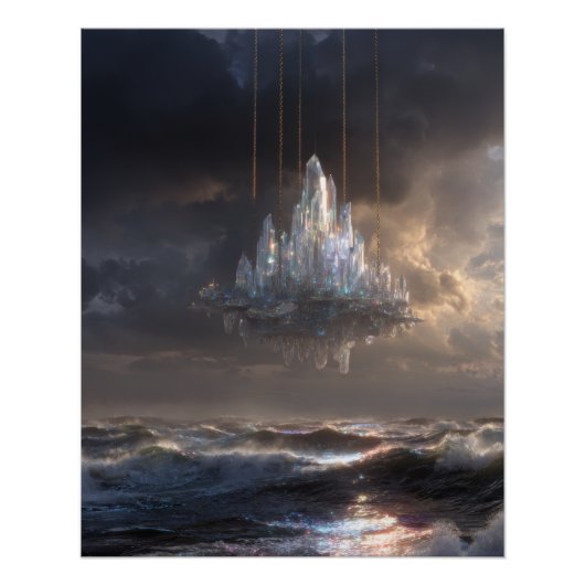 Poster Château flottant sur une mer orageuse Fantastique (Devant)