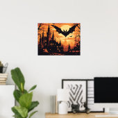 Poster Château gothique de vampire sous la pleine lune (Bureau à domicile)
