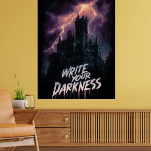 Poster Château gothique hanté sous orage avec texte