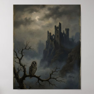 Poster Château gothique Hibou I Peinture vintage