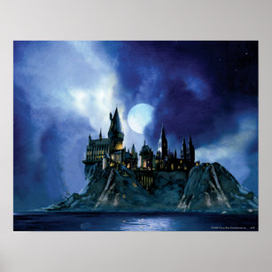 Poster Château Harry Potter   Hogwarts à la nuit