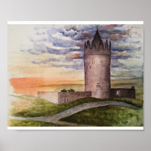 Poster Château irlandais et aquarelle paysage (Devant)