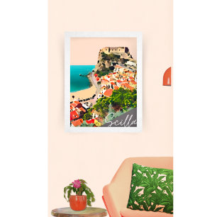 Poster Château italien Coastal Town Peach Art Imprimer