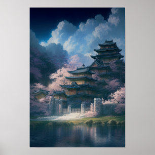 Poster Château japonais en bois par Lac de Calm