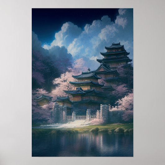 Poster Château japonais en bois par Lac de Calm (Devant)