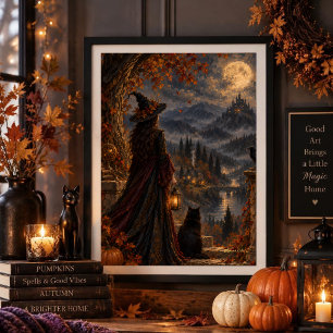 Poster Château lunaire automnal de sorcière whimsigothiqu