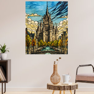 Poster Château Médiéval au-dessus du Canal Art de Verre d