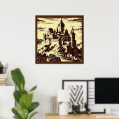 Poster Château médiéval Imaginaire - Bois coupé 2 (Bureau à domicile)