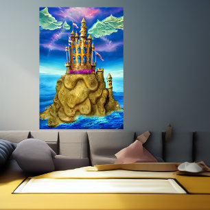 Poster Château sur la roche au bord de la mer AI Art Po