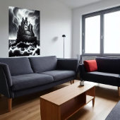 Poster Château sur rocher dans la mer orageuse | AI Art P