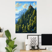 Poster Château sur une colline dans la forêt | AI Art Pos (Bureau à domicile)