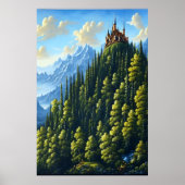 Poster Château sur une colline dans la forêt | AI Art Pos (Devant)