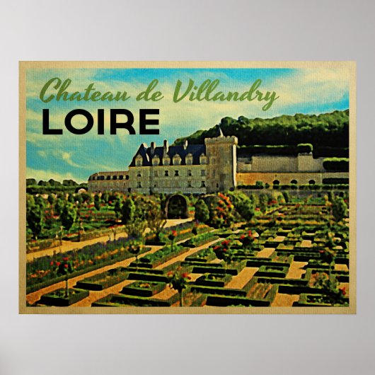 Poster Château vintage de Villandry Loire (Devant)
