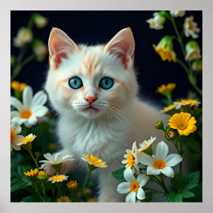 Poster Chaton adorable aux yeux bleus