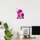 Poster CHATON AUX ROSES ,Rose Fuchsia Blanc (Bureau à domicile)