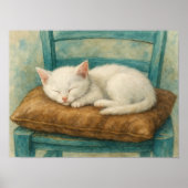 Poster Chaton Blanc Adorable Endormi (Devant)
