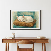 Poster Chaton Blanc Adorable Endormi
