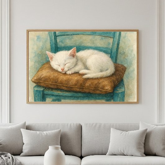 Poster Chaton Blanc Adorable Endormi