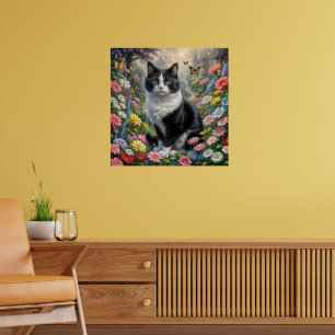 Poster Chaton dans le jardin de fleurs