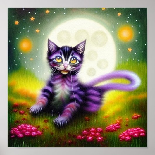 Poster Chaton de fantaisie et lune    (Devant)