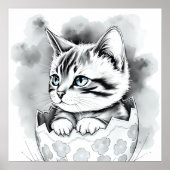 Poster chaton de Pâques géant en coquille florale (Devant)