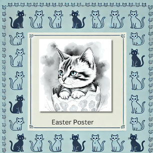 Poster chaton de Pâques géant en coquille florale