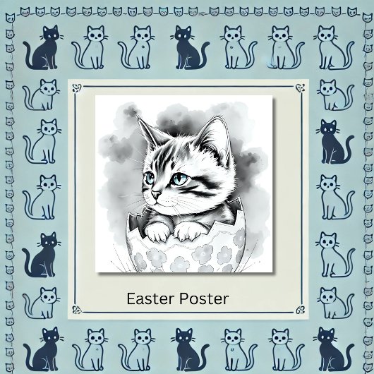 Poster chaton de Pâques géant en coquille florale