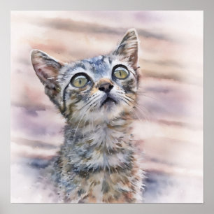 Poster Chaton Doux En Regard Style Aquarelle Art