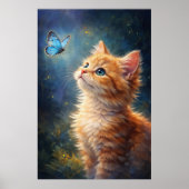 Poster Chaton et papillon bleu (Devant)